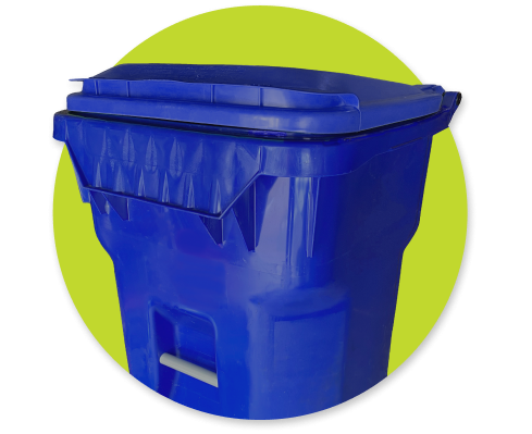 Blue recycle bin with green background