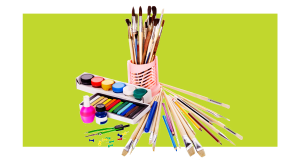 Arts and craft supplies on a colorful background