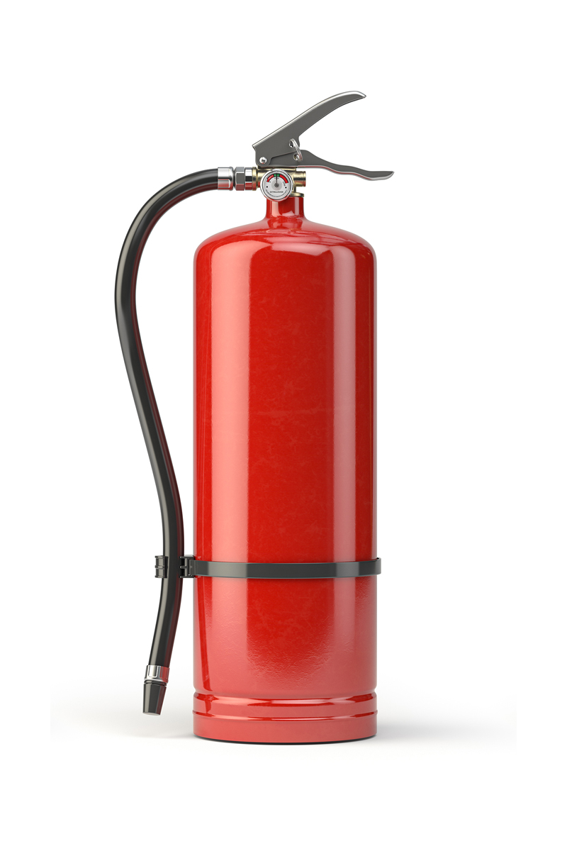 A red fire extinguisher