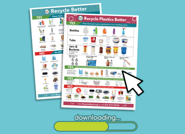 Images of two recycling flyers with a download status bar