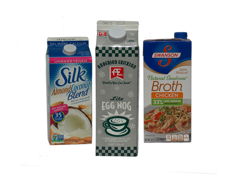 Paper cartons for milk alternative, broth and egg nog