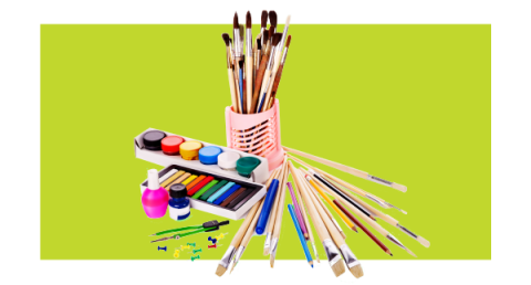 Arts and craft supplies on a colorful background