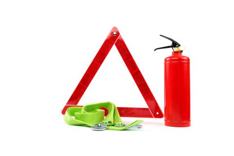 A safety marker, fire extinguisher and belt
