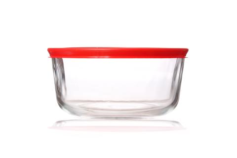 A glass bowl with a lid