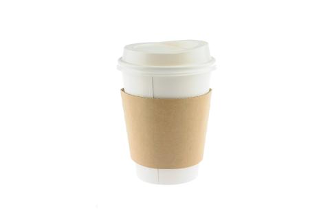 A disposable coffee cup with sleeve