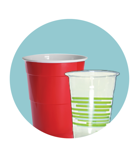 A red solo cup and a clear plastic compostable cup