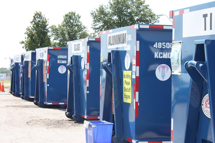 Large collection bins at a local recycling collection facility